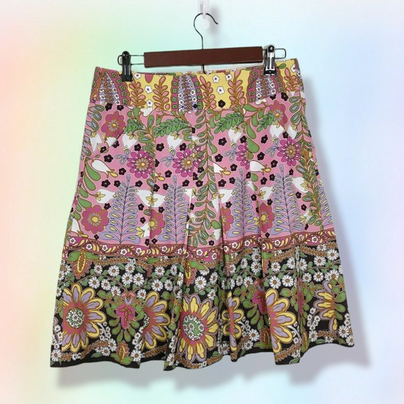 CAbi 4 Ashbury Colorful Floral Boho Pleat mini Skirt Pockets Cotton Style‎ #933 - Picture 1 of 6